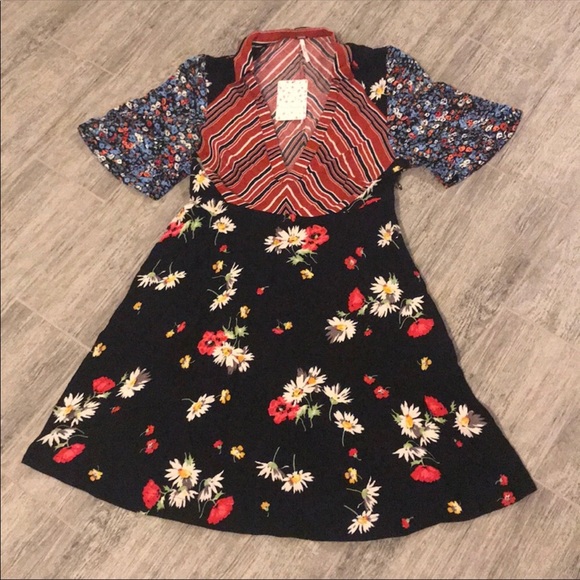 Free people black combo floral dress print dress - Picture 2 of 2